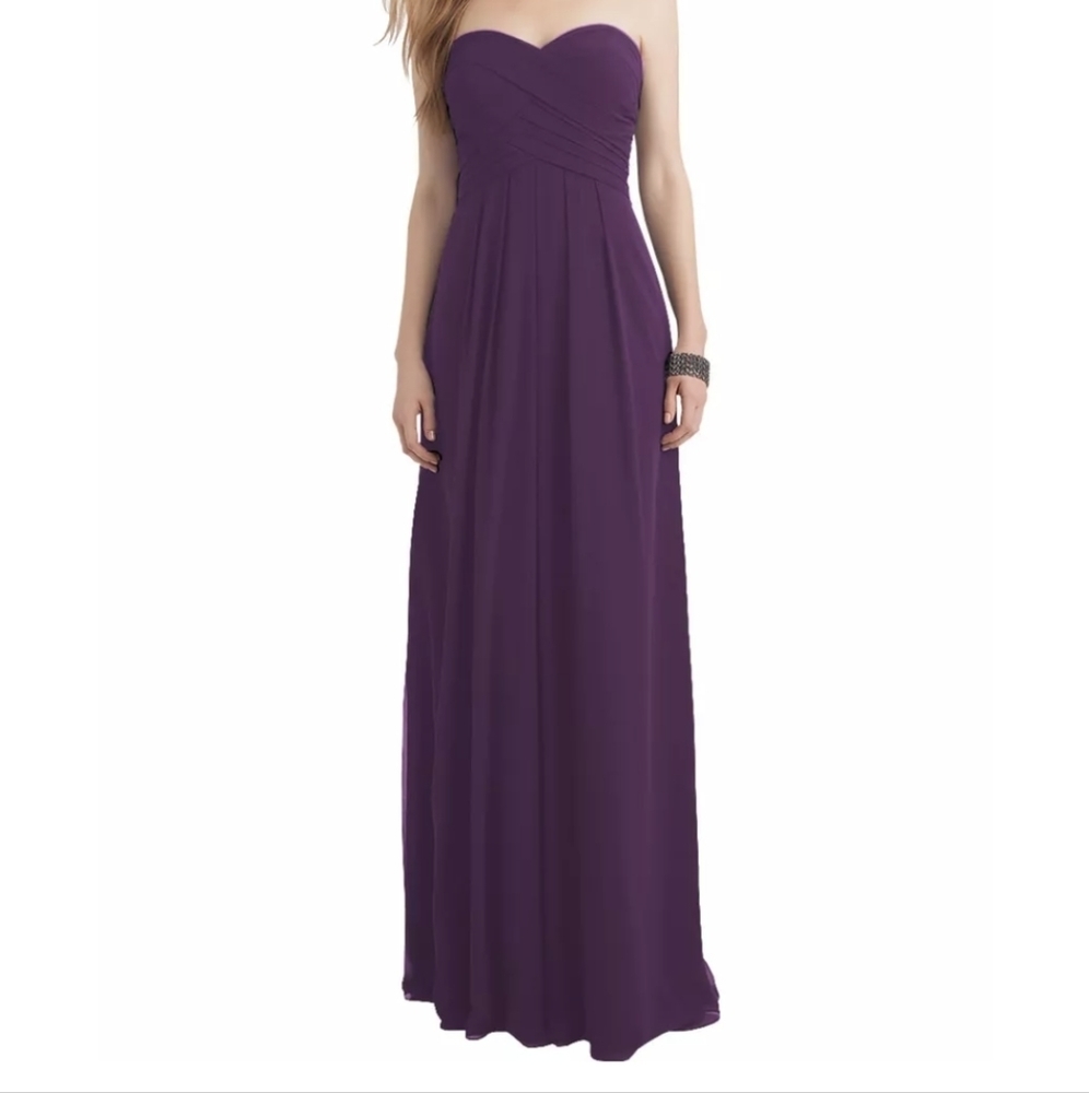 BILL Levkoff Eggplant Chiffon Strapless Maxi Dress 8